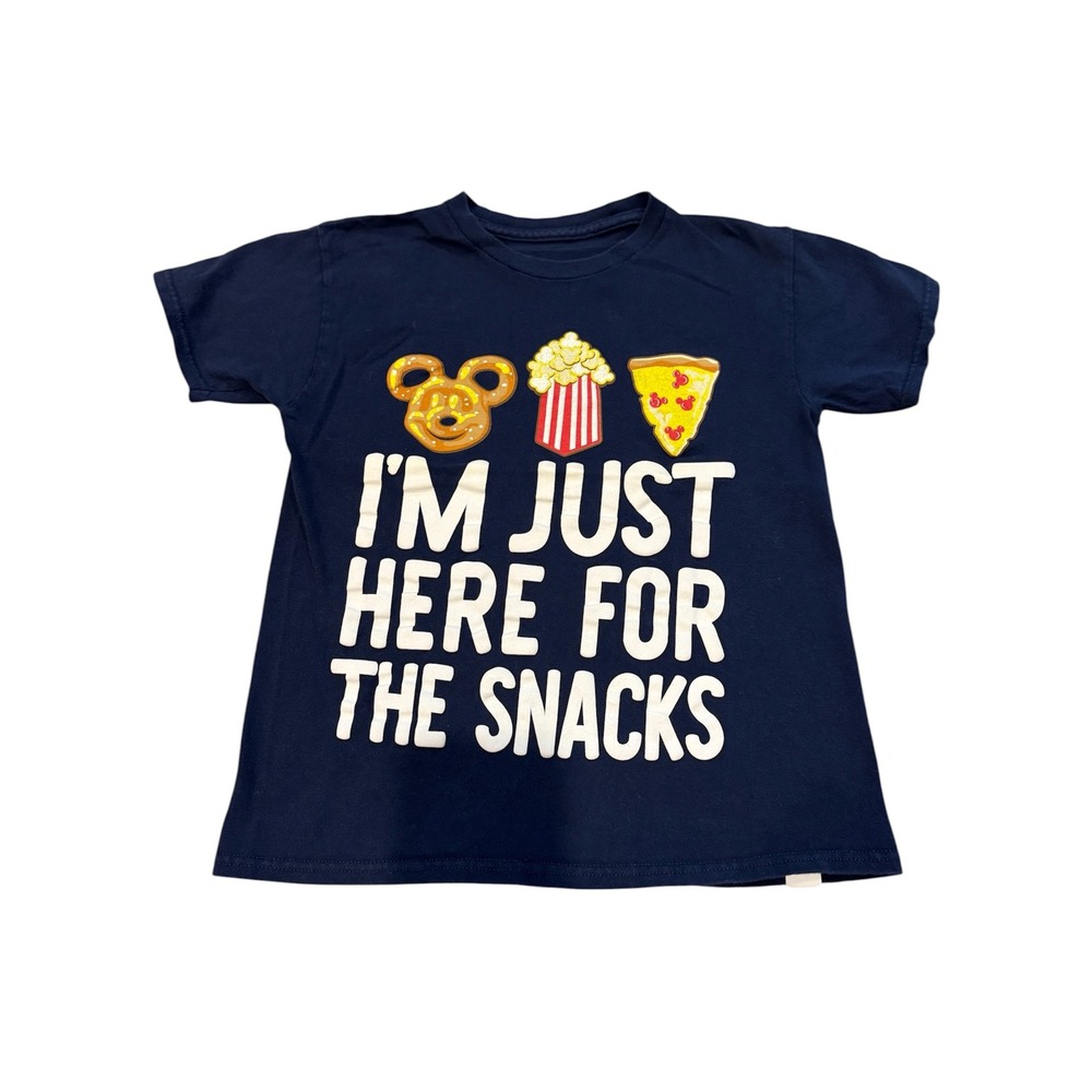 Disney Parks Kids Short Sleeve Tee I'm Just Here For The Snacks Size M Navy Blue